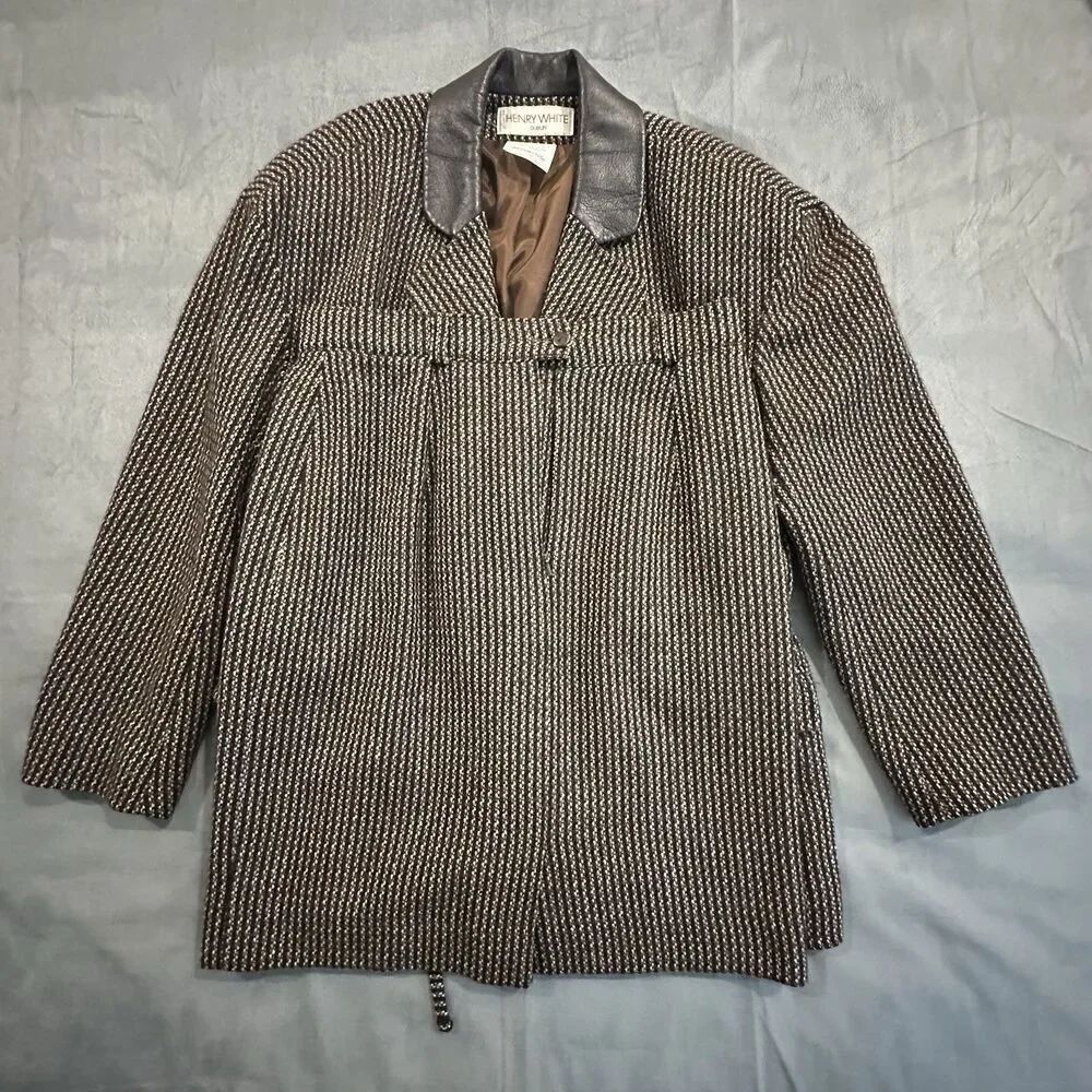 Vintage 80s Henry White Dublin Jacket Womens 12 Houndstooth Lambswool Skirt Set